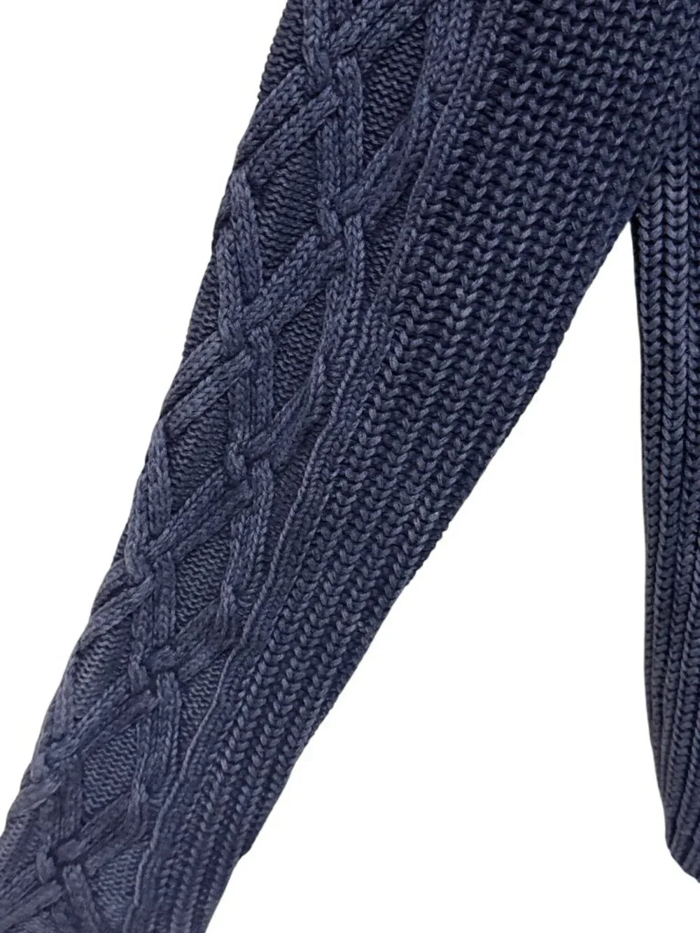 Sperry Men's Sweater Crewneck Cable Knit Anchor Textured Blue Large Nautical